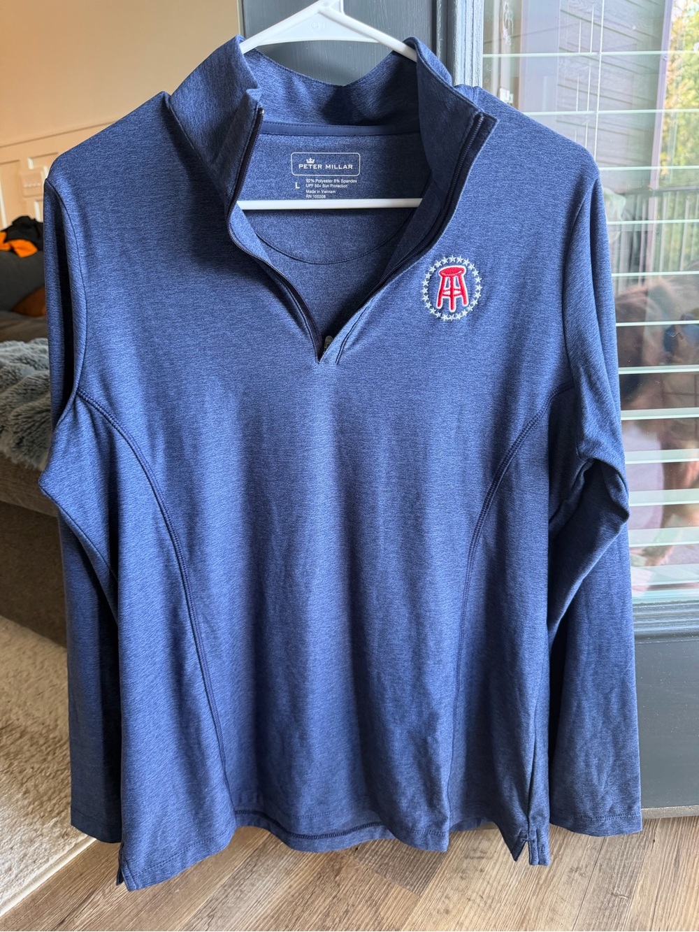 Peter Millar Navy Heather Quarter-Zip with Red Embroidered Logo